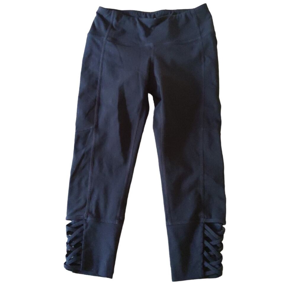 Athleta Women's XS Black Leggings cross cross at hem active workout running